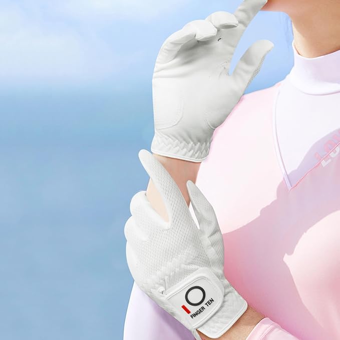 FINGER TEN Womens Golf Glove Right Handed Golfer Left Hand Rain Grip Hot Wet All Weather Value 2 Pack, Golf Gloves Breathable Flexible for Ladies Women
