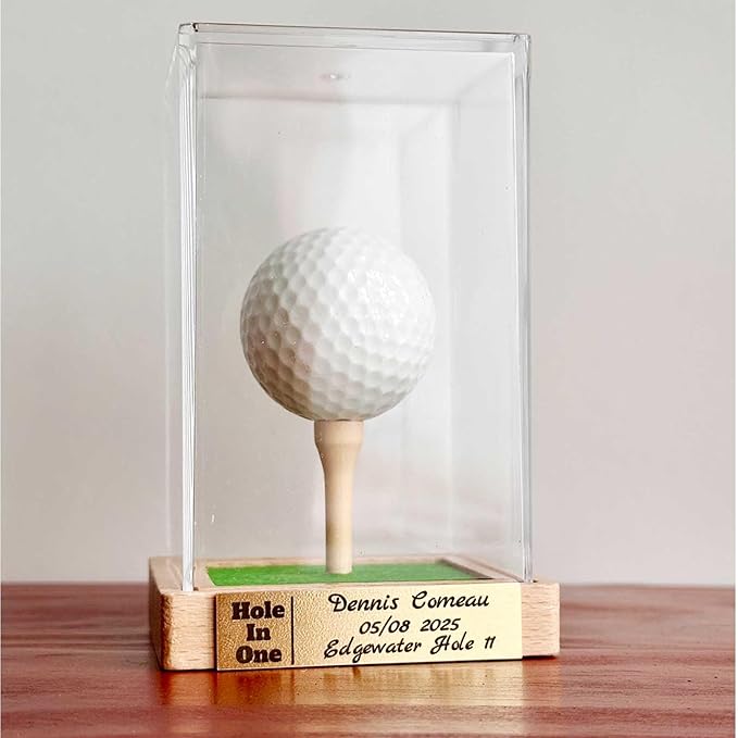 Custom Golf Ball Display Case - Hole in One Plaque Engraved Brass Plate 2.4" x 0.6"