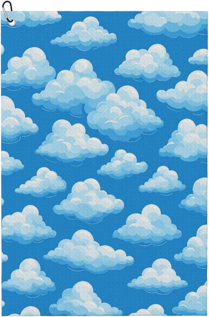 Clouds Golf Towel Waffle Microfiber with Hook Detachable Clip 24x16in