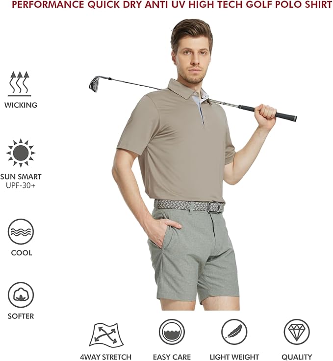 Mens Polo Shirts Short and Long Sleeve Casual Solid Stylish Dry Fit Performance Designed Collared Golf Polo Shirts for Men
