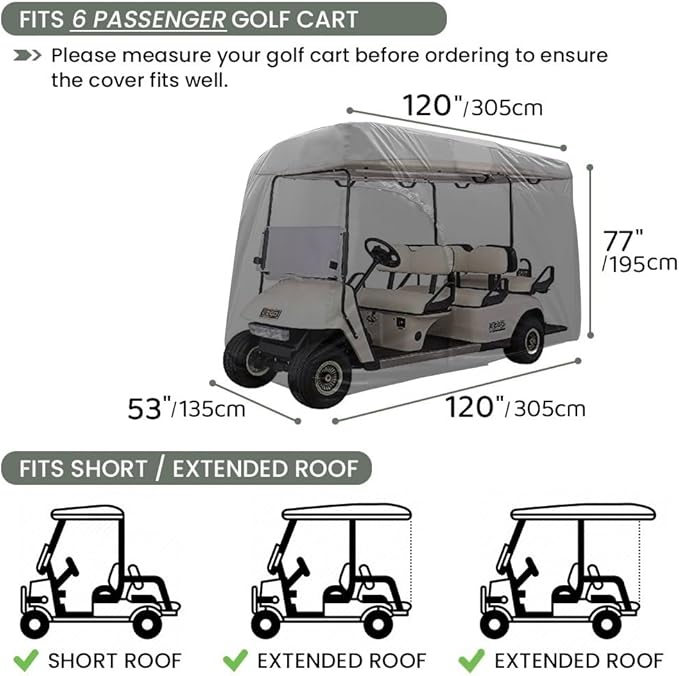 Golf Cart Cover 2/4/6 Passenger, Waterproof Golf Cart Rain Covers, Heavy-Duty All Weather Protection Cover for EZ GO Yamaha Club Car Enclosure Accessories