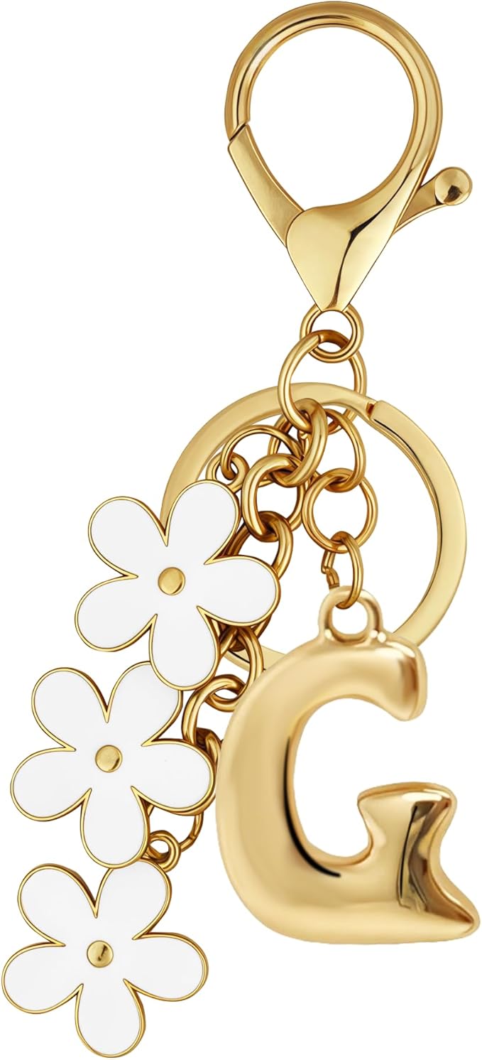 Gold Bubble Heart, Cherry, Bow & More Designs Letter Initial Keychain Bag Charms – Cute Purse Charms for Handbags