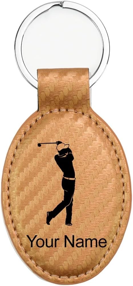 LaserGram Oval Keychain, Golfer Golfing, Personalized Engraving Included (Carbon Fiber Bronze)