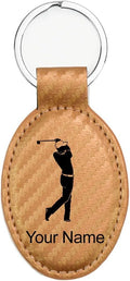LaserGram Oval Keychain, Golfer Golfing, Personalized Engraving Included (Carbon Fiber Bronze)