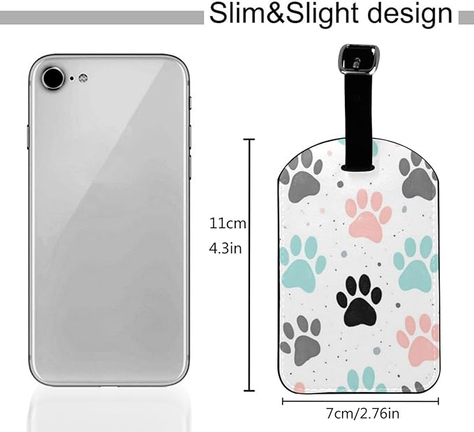Dog Paw Print Luggage Tag for Suitcases,Colorful Dog Footprint PU Leather Baggage Tags Bag Tags Travel Id Label for Luggage Women Men -1 Piece