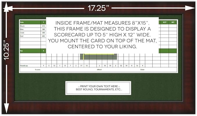 8x15 Brown Golf Scorecard Frame, Moulding brn-001, Green Mat (holds up to approx. 5"x12" card); card not included