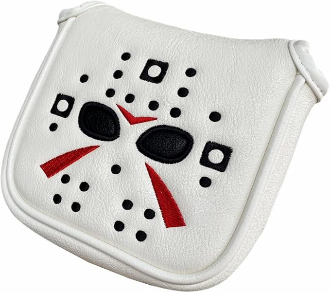 Golf Putter Cover White Mallet Putter Headcover Magnetic Hockey Golf Club Cover Headcover for All Brand 5.51" Width, 5.11" Width
