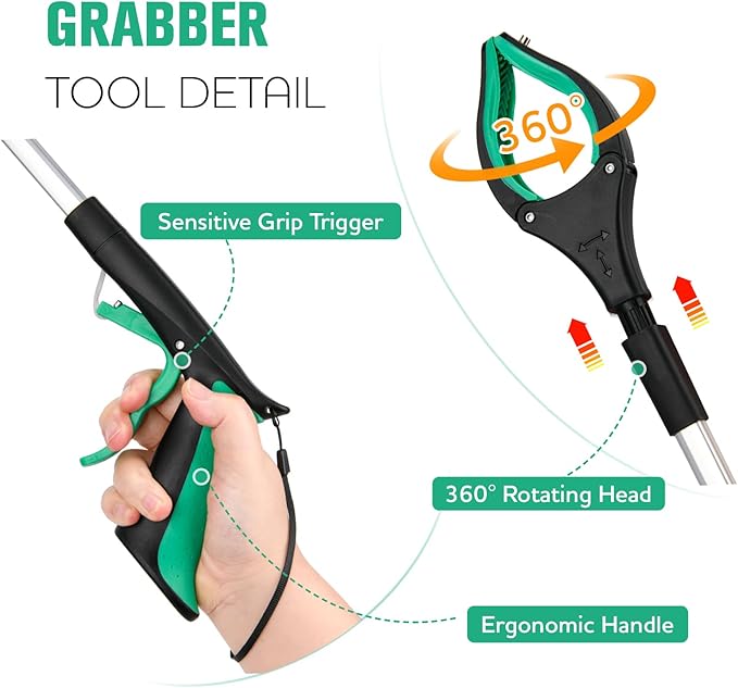 6-Pack 32inch Upgrade Foldable Grabber Reacher Tool, Reacher Grabber Pickup Tool with 4 inch Wide jaw and 360° Rotating Head,Grabbers for Seniors Outdoor & Indoor (Green)