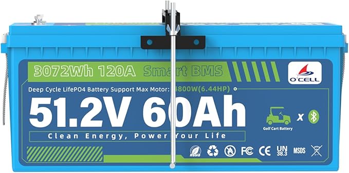 48V (58.4V) 60Ah LiFePO4 Golf Cart Battery with Mounting Bracket, 38.4V 4.8kW Lithium Iron 120A BMS, Bluetooth/LCD, 58.4V 15A IP67 Charger - 10 Year Lifespan Fit Club Car, EZ-GO, Trolling Motors