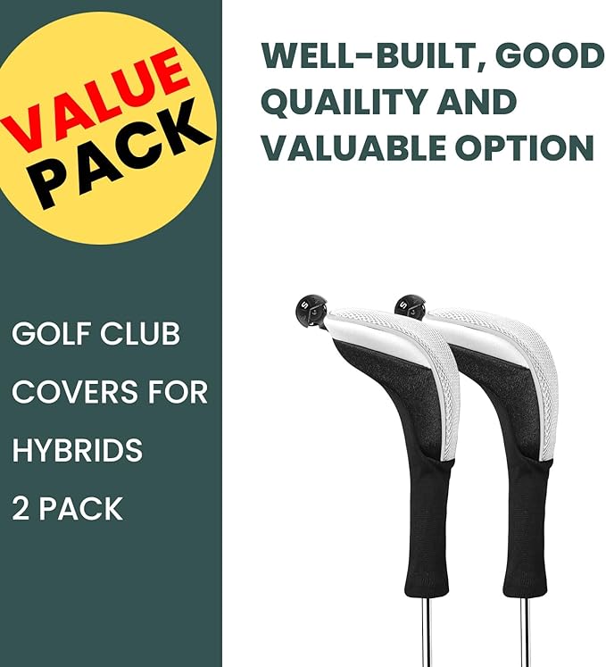 FINGER TEN Golf Club Head Covers Woods Hybrids 1/2/3/4 Pack, Headcovers Men Women 3 5 7 X with Interchangeable Number Tag, Fit All Wood Hybrid Clubs
