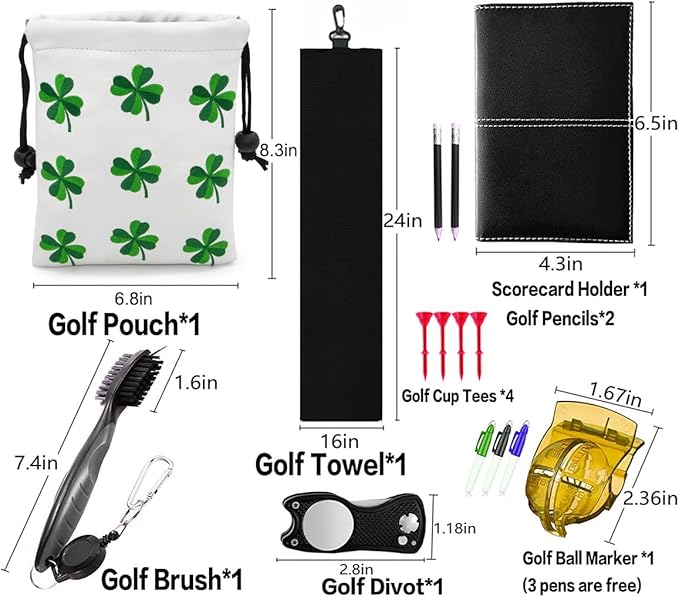 Golf Valuables Pouch, Leather Golf Tee Pouch with Drawstring Closure Golf Ball Tee Handbag Portable Golf Accessories