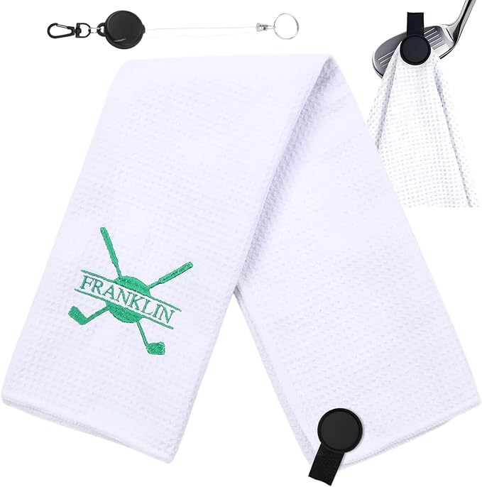 Personalized Golf Towel Custom Golf Towels for Golf Bags with Embroidery Initial Name Magnetic Golf Towel Microfiber Golf Towels with Clip Gifts for Golfers Men Women 16"x 24" (White)