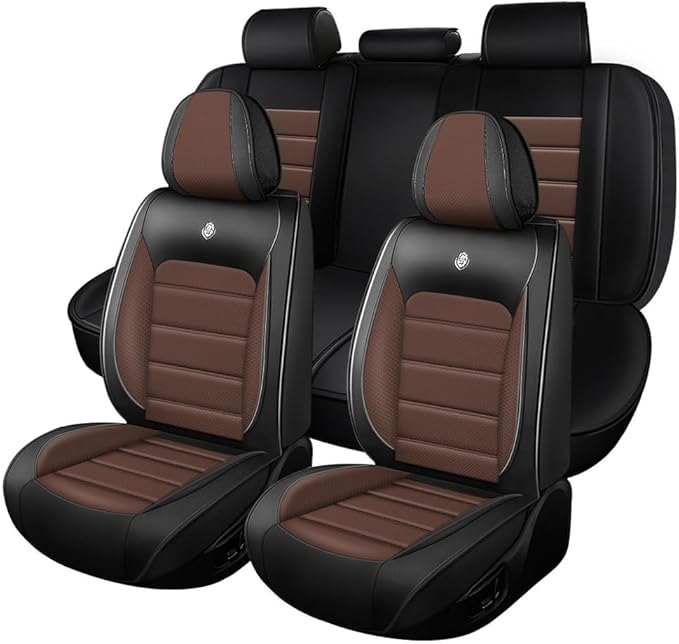 Leather Car Seat Covers for VW Golf SportWagen 2015-2019,Waterproof Soft Seat Covers,Interior Accessories Seat Covers Protector Airbag Compatible(5pcs Black&Coffee Standard)