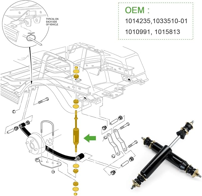10L0L Rear Shock Absorbers for Club Car DS 1988-2008, Club Car Precedent 2004-Up Golf Cart Electric & Gas, OEM# 1013164 1014236, 2 Pack
