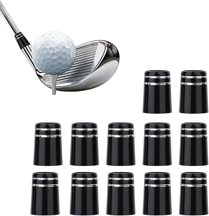 Golf Club Ferrules, Black .370 Golf Iron Ferrules with Double Chrome Rings for Taper Head Iron and Wedge Shafts