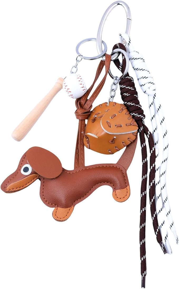 Unique Keychain Designer Rope Bag Charms for Handbag - Cute Teddy Bear Purse Charm - Leather Dachshund Accessory