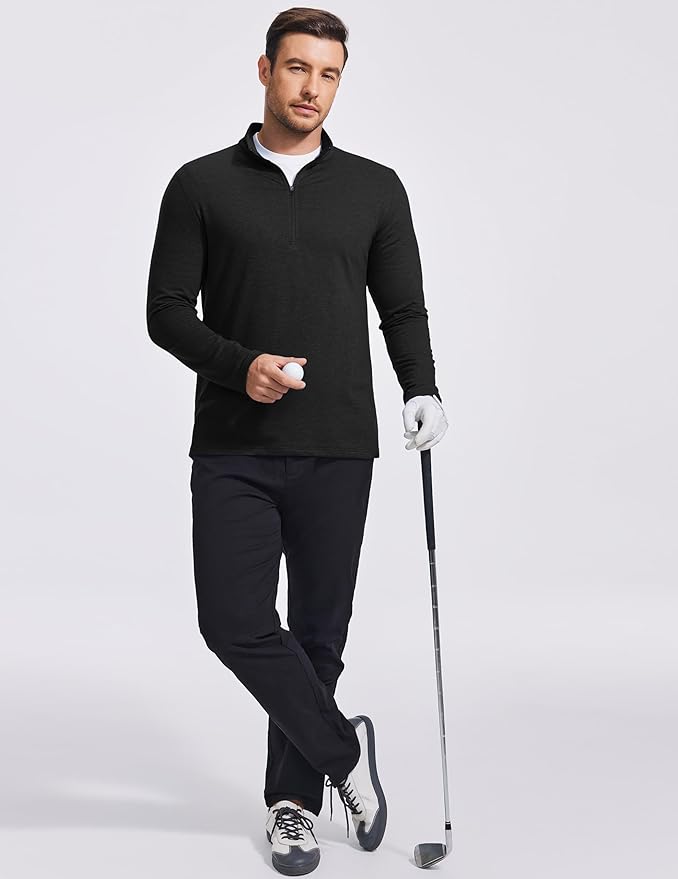 PINSPARK Men's Quarter Zip Up Pullover Mock Neck Sweatshirts Long Sleeve Golf shirts Performance Athletic Casual Workout