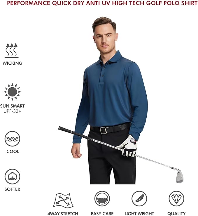 Mens Polo Shirts Short and Long Sleeve Casual Solid Stylish Dry Fit Performance Designed Collared Golf Polo Shirts for Men