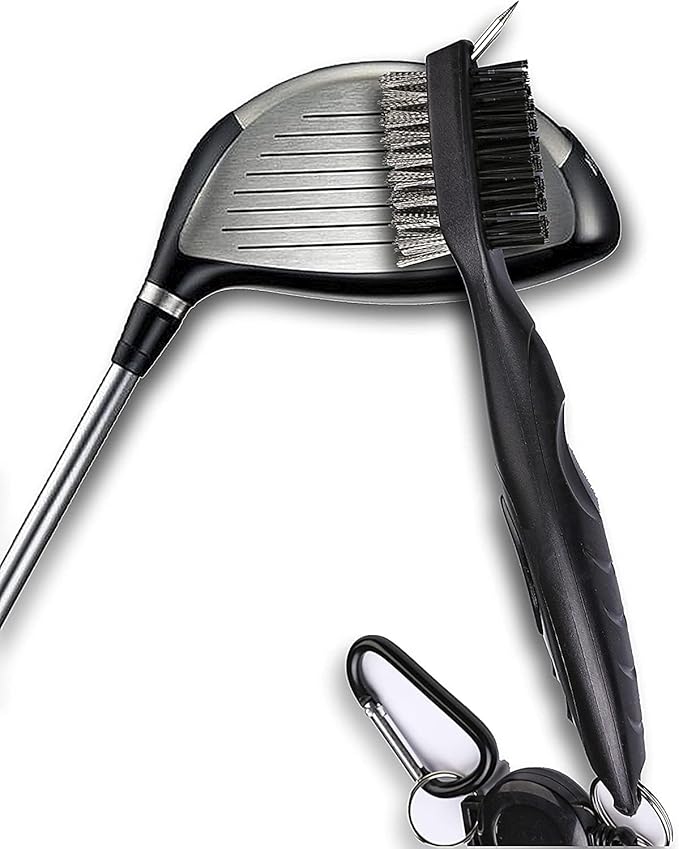 Golf Towels, Microfiber Waffle Pattern Tri-fold Golf Towel - Brush Tool Kit with Club Groove Cleaner, with Clip Men Women Golf Gifts (Navy Blue Towel+Black Brush)