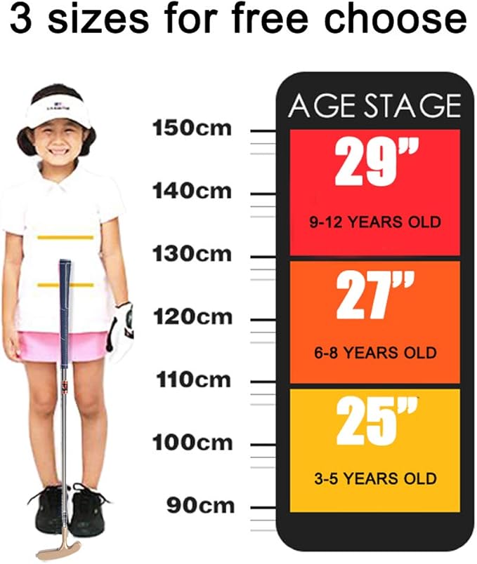 Two Way Junior Golf Putter Stainless Steel Kids Putter Both Left and Right Handed Easily Use 3 Sizes to Choose Freely for Kids Ages 3-5 6-8 9-12