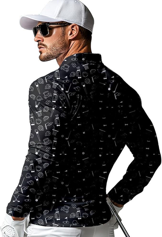 Men's Long Sleeve Golf Shirt Quick Dry 3 Button Work Fishing Outdoor Casual Collar Shirt
