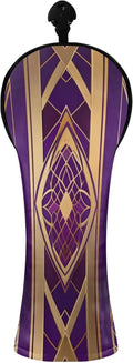 Leather Golf Club Head Covers for Driver/3 5 Wood/Hybird,Velvet,with Label,Purple-Glod