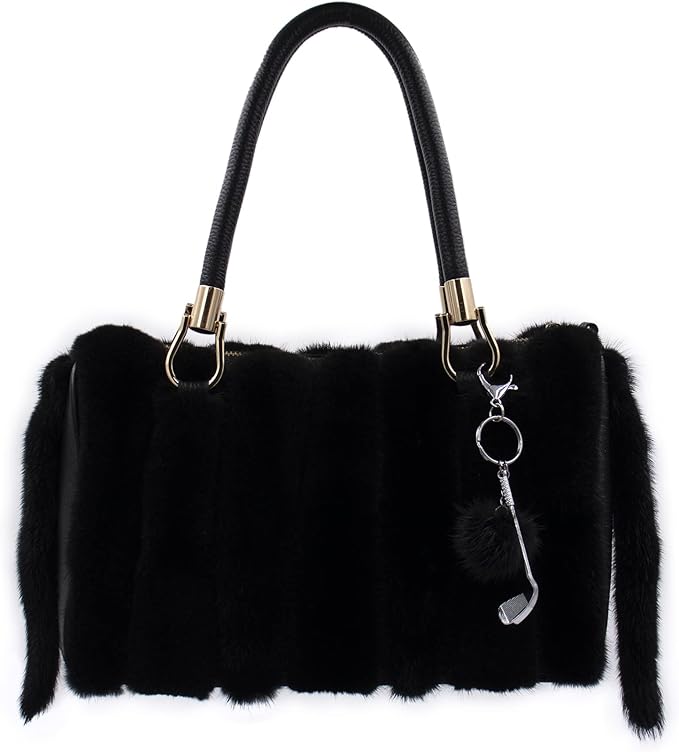 surell Golf Club Keychain with Mink Fur Pom - Sports Charm for Keys, Bags, Belts, and More