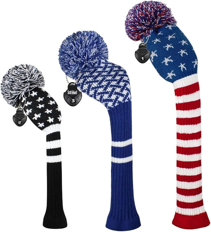 Scott Edward Knit Golf Head Covers for Woods Set of 3 Fits Well Driver(460cc) Fairway Wood and Hybrid(UT) The Perfect Change for Golf Bag