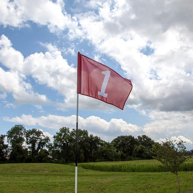 Vispronet Numbered Golf Flags for Putting Green (9) – 20in x 14in Red & White Flags Numbered 1-9, Golf Range Accessories for Courses, Outdoor Hole Flag, Durable Polyester Material