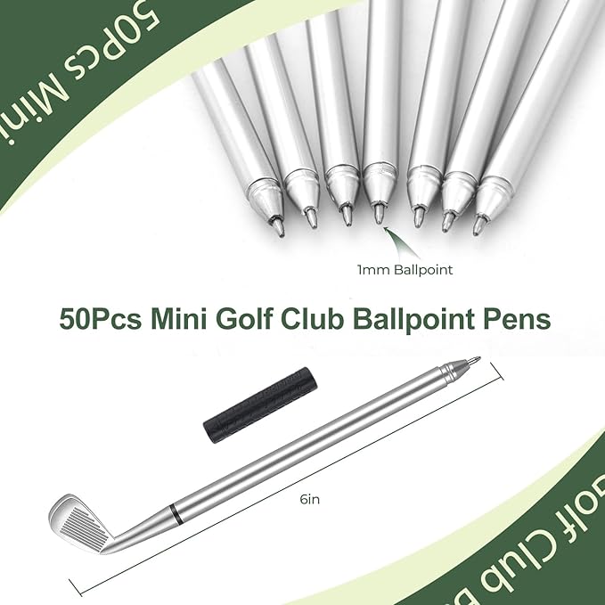 Lnrueg 50 Pcs Golf Ballpoint Pens, Bulk Mini Golf Club Ballpoint Pens 1.0 mm, Decorative Golf Pens for School, Office, Souvenirs, Golfing Club Props, Funny Sports Writing Pens. Black Ink