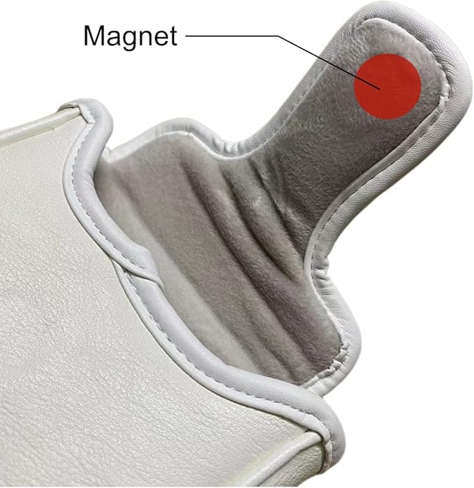 Golf Putter Cover White Mallet Putter Headcover Magnetic Hockey Golf Club Cover Headcover for All Brand 5.51" Width, 5.11" Width
