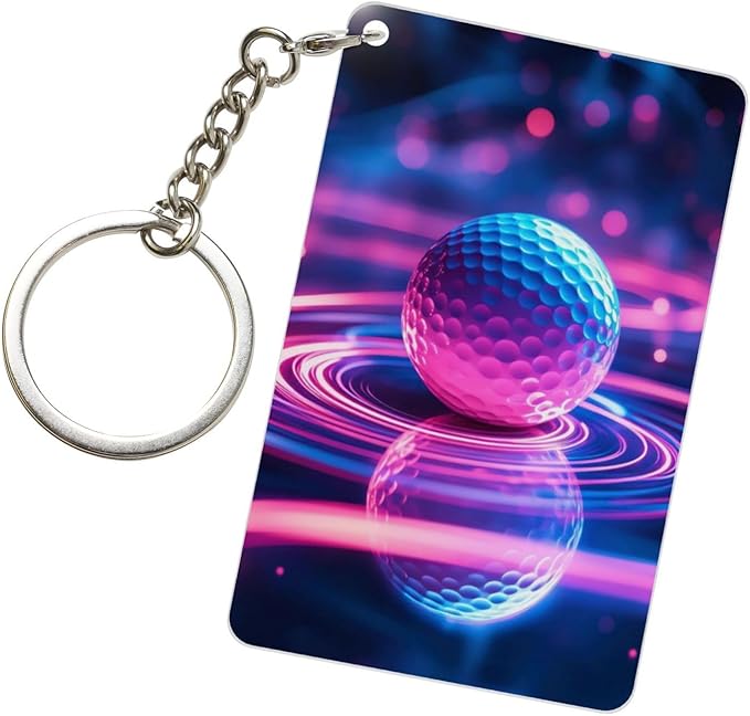 Astronaut Playing Golf Keychains Rectangular Acrylic Keychain Daily Key Ring Car Key Fob Holder 2X3 Inch