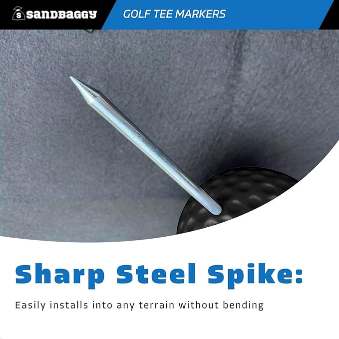 Sandbaggy Plastic Tee Markers for Golf Course (UV Resistant) - Steel Spike - Safety Caps Included