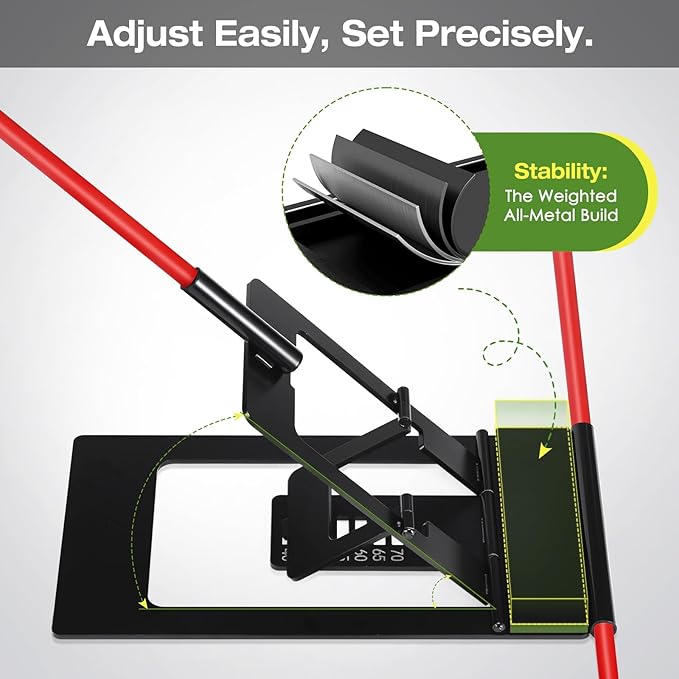 Golf Alignment Sticks Holder, Angle Adjustable Golf Training Aid, Weighted Golf Swing Trainer with Metal Sticks Practice Teaching Aid for Aiming, Putting, Swing