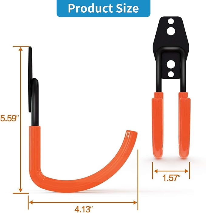 Garage Storage Utility Hooks，Garage Garden Tool Organizer，Steel Wall Mount Hooks, Large Garden U Hooks （2 Pack） (Type-2-Orange)