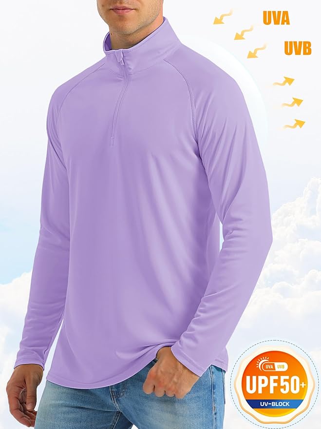 MAGCOMSEN Men's Long Sleeve Sun Shirts UPF 50+ Tees 1/4 Zip Up Fishing Running Rash Guard T-Shirts Outdoor Shirt