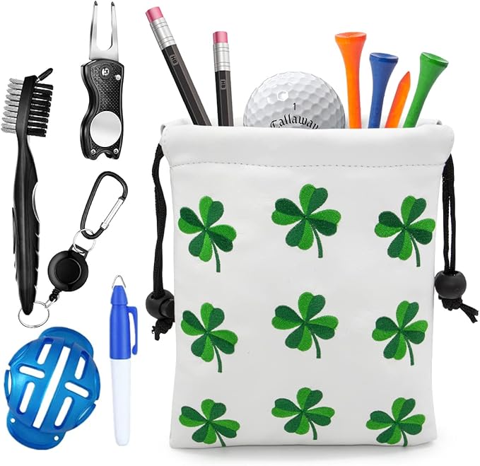 Golf Valuables Pouch, Leather Golf Tee Pouch with Drawstring Closure Golf Ball Tee Handbag Portable Golf Accessories