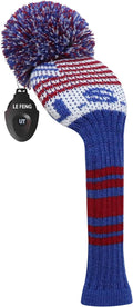 LeFeng 1Pcs Golf Club Cover, Knitted Golf Head Cover for 460cc Driver Fairway Woods and Hybrid with Cute Pom Pom and Number Tag