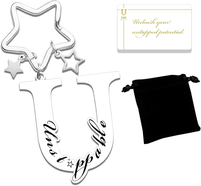 Qunrwe Stainless Steel Initial Letter A-Z Keychain,Inspirational Gifts for Women Men Friends Daughter Son Sister Dad Mom