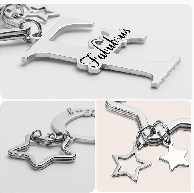 Qunrwe Stainless Steel Initial Letter A-Z Keychain,Inspirational Gifts for Women Men Friends Daughter Son Sister Dad Mom