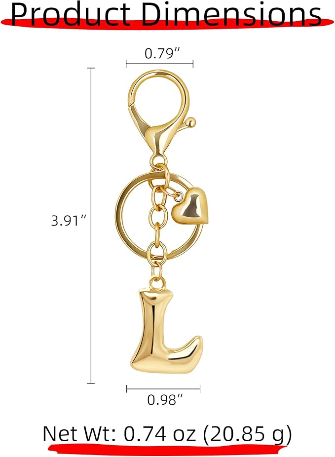 Gold Bubble Heart, Cherry, Bow & More Designs Letter Initial Keychain Bag Charms – Cute Purse Charms for Handbags