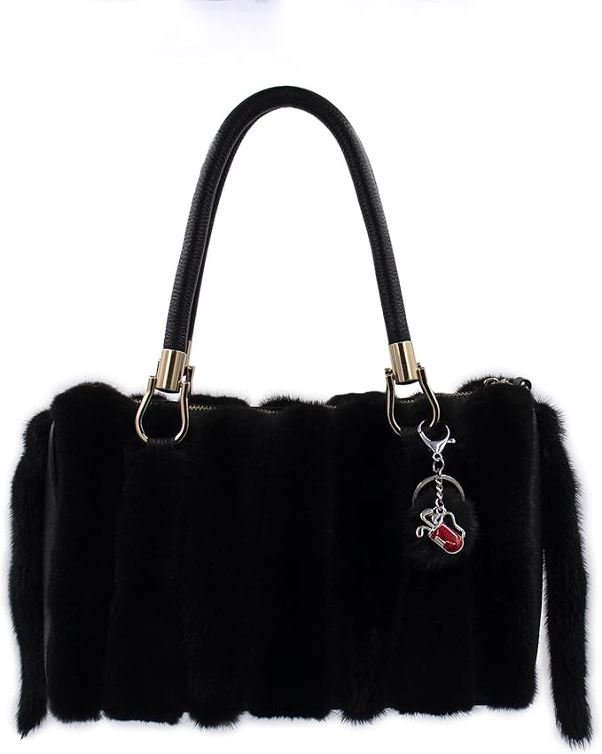 surell Golf Clubs in Bag Keychain with Mink Fur Pom - Sports Key Chain Golf Charm - For Keys, Belt, Purse, Bag and More