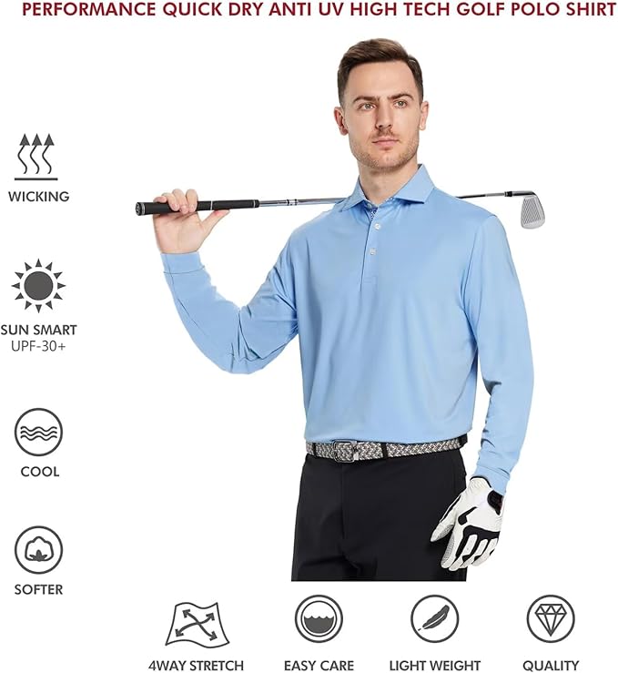 Mens Polo Shirts Short and Long Sleeve Casual Solid Stylish Dry Fit Performance Designed Collared Golf Polo Shirts for Men