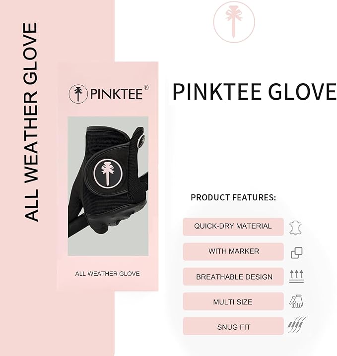 PINKTEE Women's RainGrip Golf Glove Left Hand All Weather Ladies Soft Golf Gloves with Marker for Hot Wet Weather