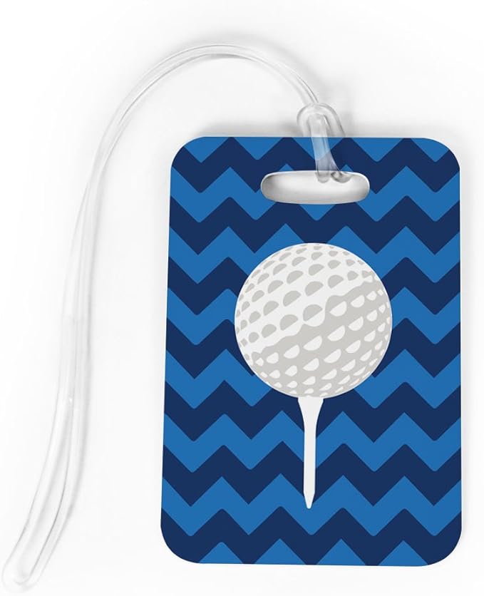 ChalkTalkSPORTS Golf Luggage & Bag Tag | Golf Ball and Tee | Custom Info on Back | Medium | Blue