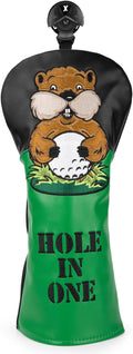 Golf Club Head Covers, Gopher Style Embroidery Golf Club Covers for Woods and Driver Fairway Hybrid, PU Leather Golf Head Covers for Men Women with Interchangeable Tags, Fits Most Golf Clubs