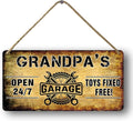 Grandpa's Garage Wooden Sign - Papa's Fix It Shop Vintage Mechanic Sign - Toys Fixed For Free - Woodworking Gift for Grandpa - 6x12 Inch