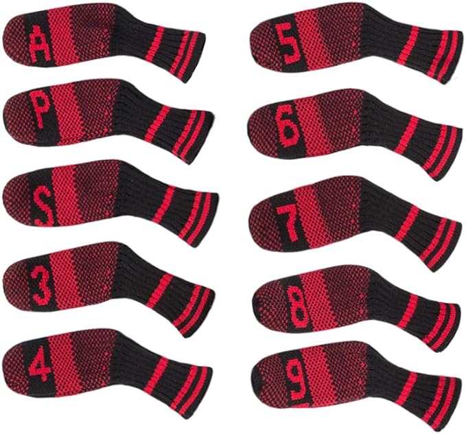 Scott Edward 10 Pcs Golf Club Head Covers for Irons Cuteness Basically Socks Shape Washable Durable Golf Club Head Protector Double Sided Knit Suitable for Most Brands