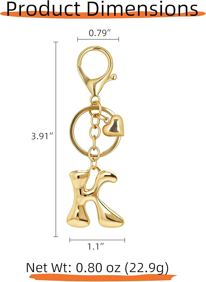 Gold Bubble Heart, Cherry, Bow & More Designs Letter Initial Keychain Bag Charms – Cute Purse Charms for Handbags