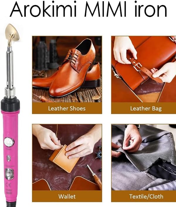 Arokimi Mini Iron, 80W Small Iron for Crafts Patches Shoes Hats, Adjustable Temperature, Easy to Use, with Replaceable Iron Tips (Hotpink)